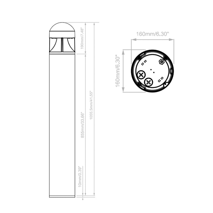 Lumark AP BOLR42-25S 15W/20W/25W LED Round Top Bollard, 3CCT Selectable, Up to 2412 Lumens, 120-277V