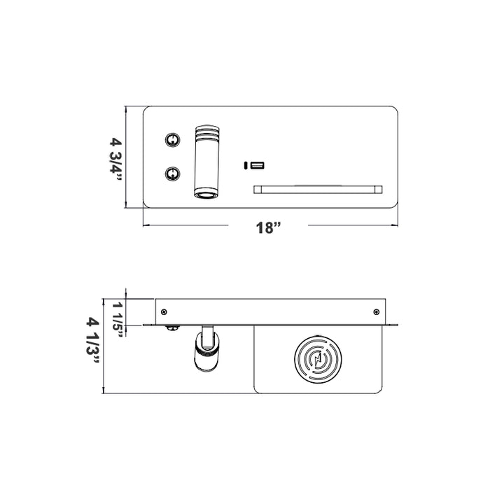 Westgate BRL-SHL-WCH 1-lt 18" LED Bedside Horizontal Left Side Reading Lamp with Backlight