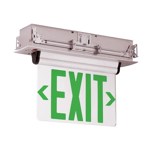 Compass CELR1GN Edge-Lit LED Exit Sign, Recessed Mount, Single Face, Green Letters, Brushed Aluminum, AC only