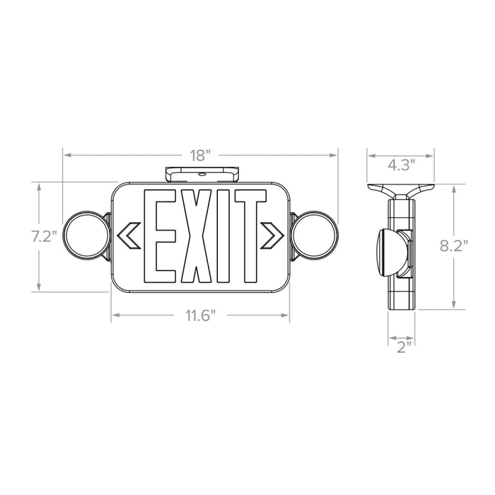 Compass CCGB LED Combination Exit/Emergency Light, NiCad Battery - Universal Face Face, Green Letters - No Price
