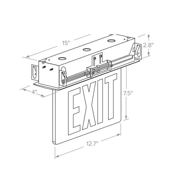 Compass CELR2RN Edge-Lit LED Exit Sign, Recessed Mount, Double Face, Red Letters, Brushed Aluminum, AC only