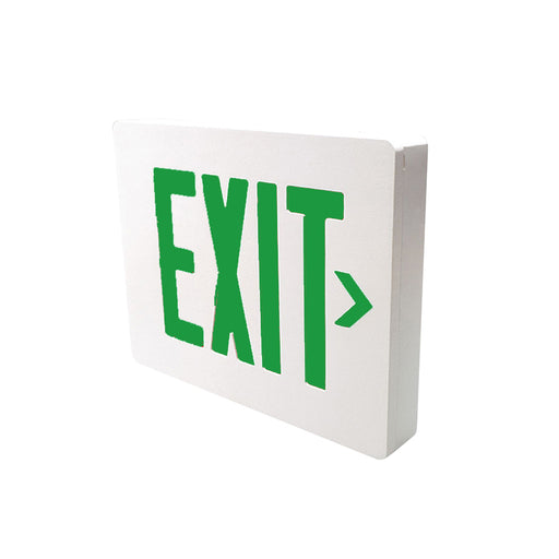 Dual-Lite SESGWEI Die Cast LED Exit Sign, Universal Mount, Single Face, Green Letters, White Finish, Emergencey Operation, Spectron Self-Diagnostic