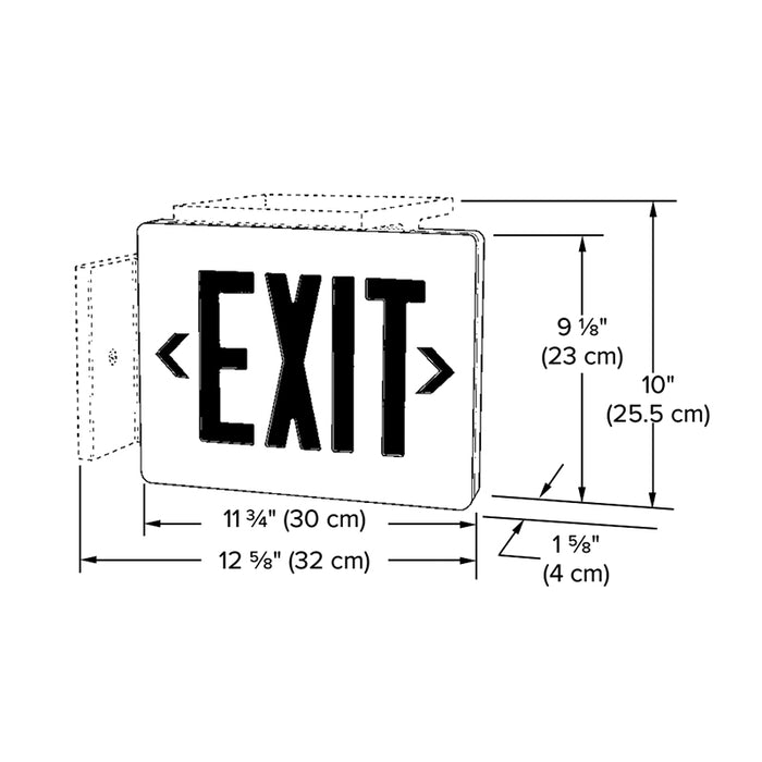 Dual-Lite SESGWE Die Cast LED Exit Sign, Universal Mount, Single Face, Green Letters, White Finish, Emergencey Operation