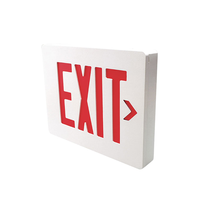Dual-Lite SE Series Die Cast LED Exit Sign, Universal Mount, Single Face, Red Letters, Emergencey Operation - White with Brushed Face