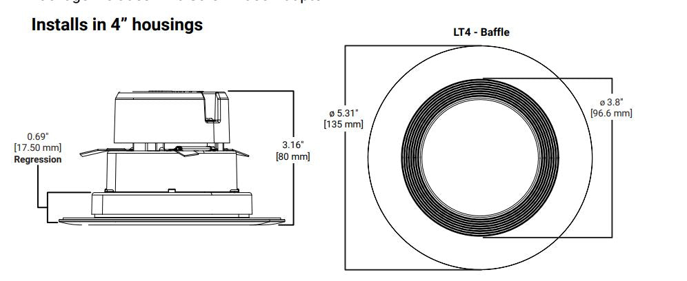 Halo LT4 4" 6.6W LED Retrofit Module with Baffle Trim, 5CCT Selectable, 650 Lumens, 120V, Matte White