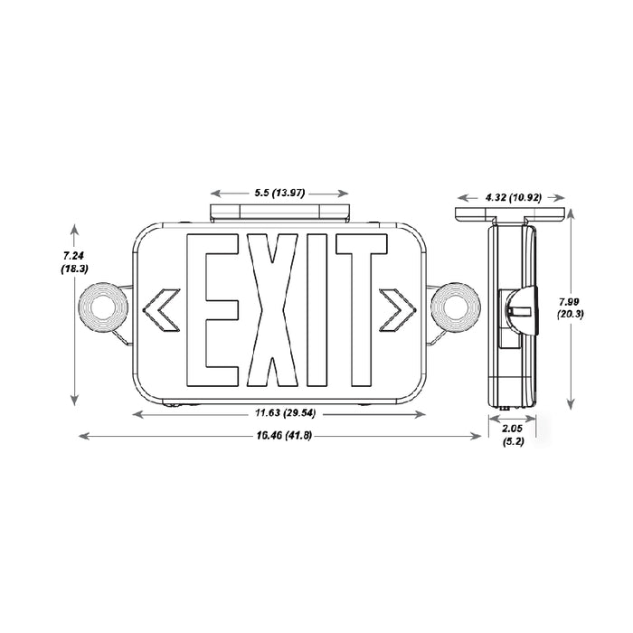 Lithonia Contractor Select ECRG LED Emergency Light/Exit Combo, Red/Green Selectable, Round Lamp Heads
