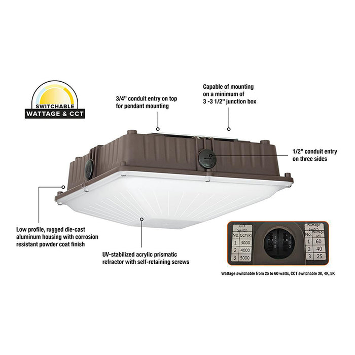 EXO SGC-F-60-LSCS Sling Series 25W/40W/60W LED Canopy Light, CCT Selectable