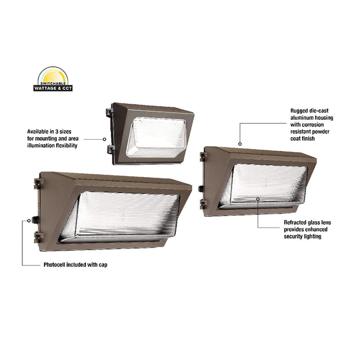 EXO WGH3 80W-120W LED Switchable, Glass Refractor Wall Pack, CCT Selectable, 11400-1700 lm, Type 4, 120-347V