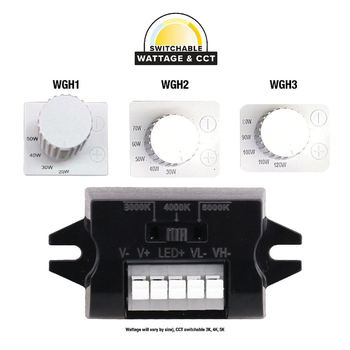EXO WGH2 30W/40W/50W/60W/70W LED Switchable Glass Refractor Wall Pack, CCT Selectable, Up to 10700 Lumens,
