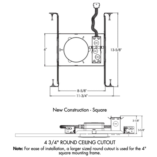 Juno Podz JPDZ4SQNCMF 4" Square New Construction Mounting Frame, 120V