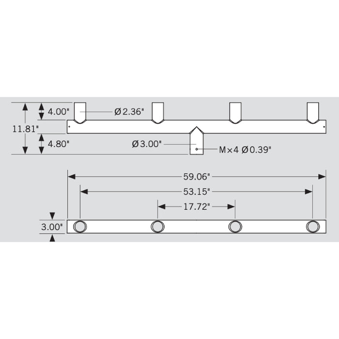 Keystone KT-BH-SF-Q180 Pole Mount Quad Bullhorn Tenon, In Line 180 Deg