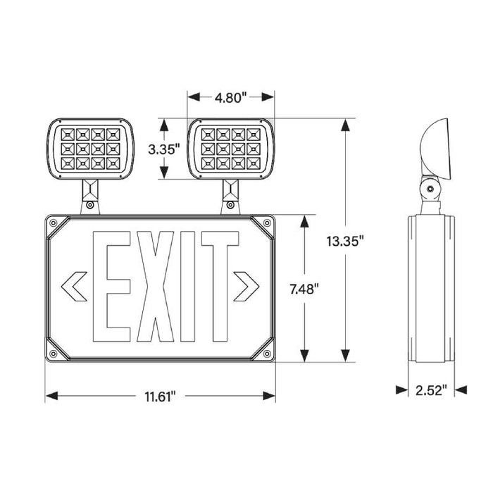 Keystone KT-EC-TP3-WH3RW-SD LED Exit Combo with Battery Backup, Single or Double Face, Surface Mount