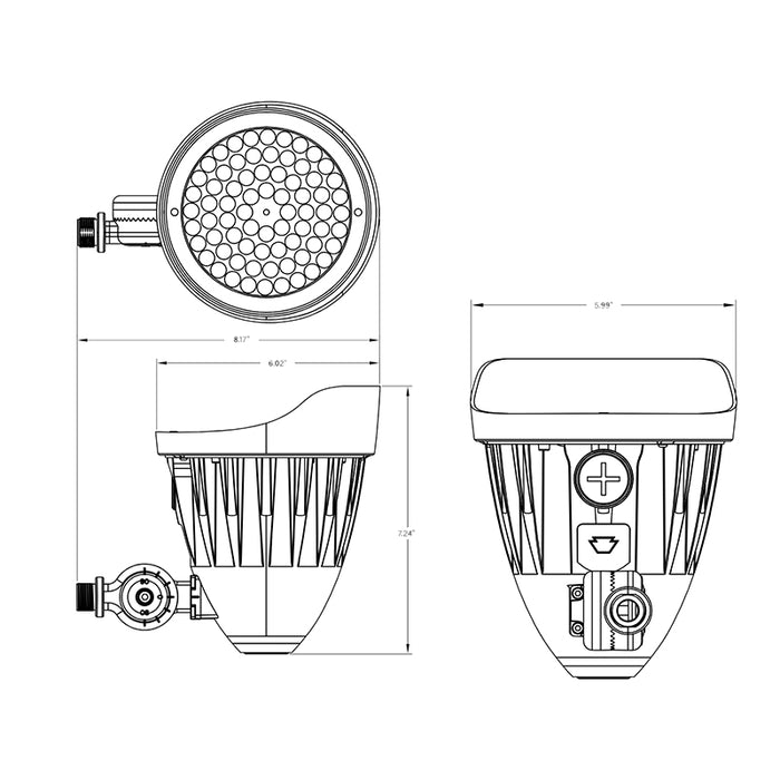 Keystone KT-FLED25PS-C1E-UNV-8CSB-VDIM LED Bullet Flood Light with Photoc, Up to 3292 lm, 120-277V