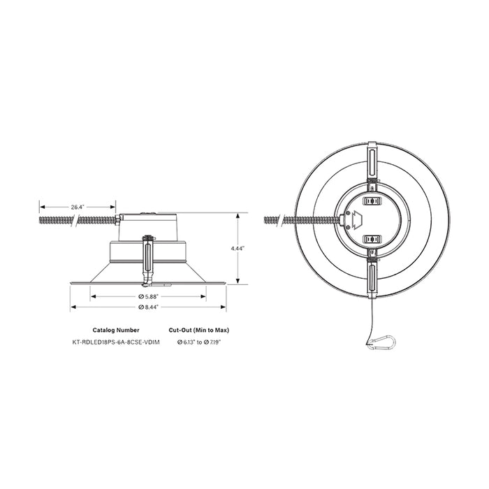 Keystone KT-RDLED18PS-6A-8CSE-VDIM 6" LED Recessed Downlight, Power & CCT Selectable