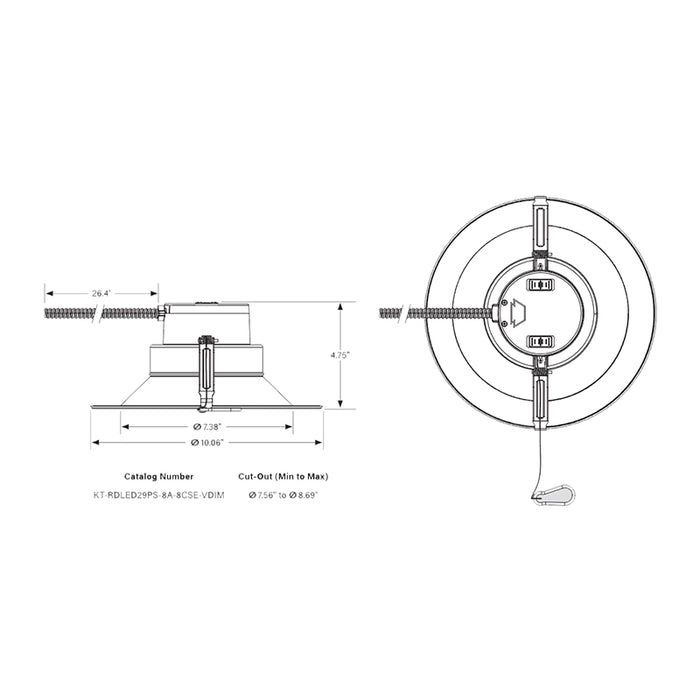 Keystone KT-RDLED29PS-8A-8CSE-VDIM 8" LED Recessed Downlight, Power & CCT Selectable