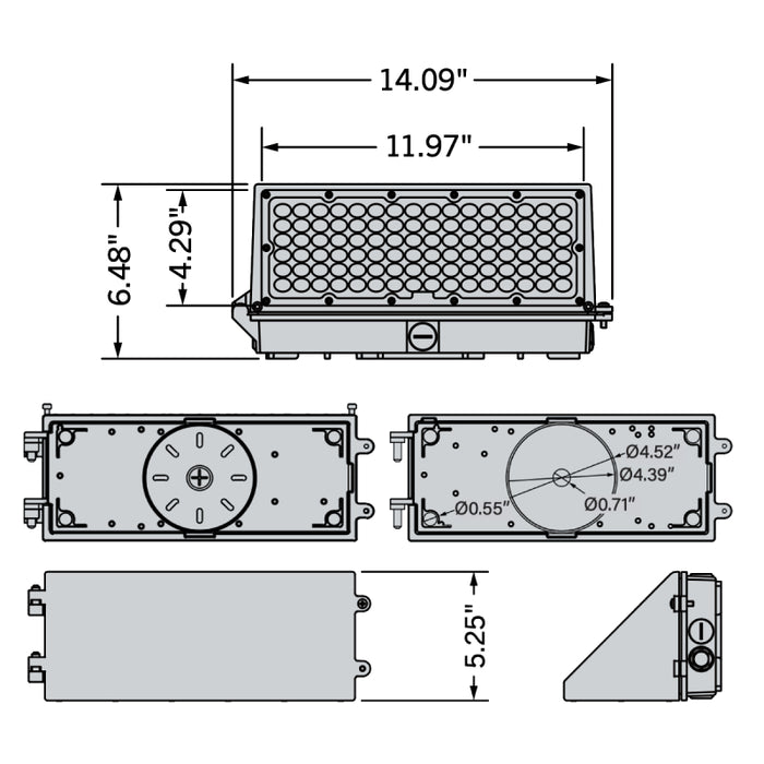 Keystone KT-WPLED55PS-M5-8CSB-VDIM 35W/45W/55W Full Cutoff LED Wall Pack, 3CCT & Wattage Selectable, 120-277V