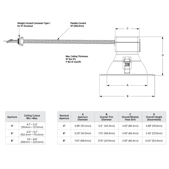 Prescolite LBRST-8RD 8" LED Canless Direct Install Downlight, Switchable CCT & Lumens, 120-347V