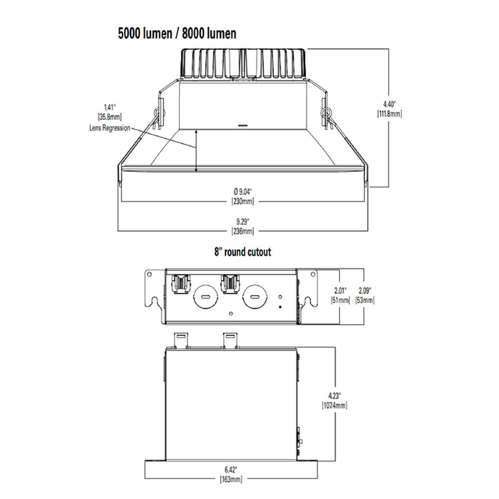 Halo LCR850RD 8" Canless LED Downlight, CCT Selectable, 5000 Lumen