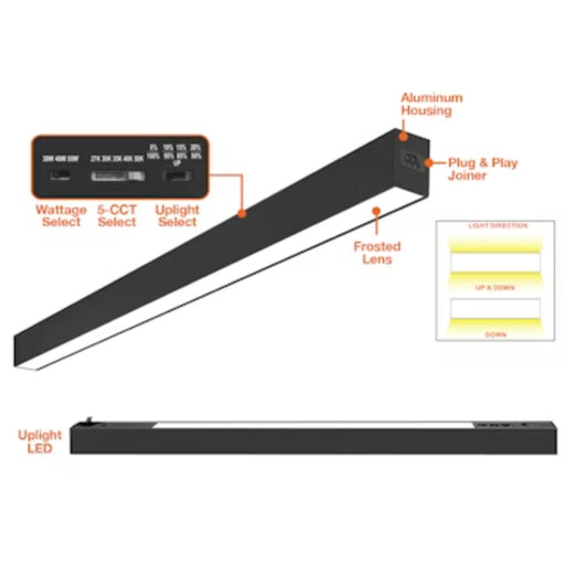 Envision LED-UDL2 8Ft 5CCT C-Line Suspended Linear w/ Uplight  Black 120-277V
