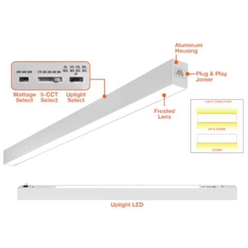 Envision LED-UDL2 2Ft 5CCT C-Line Suspended Linear w/ Uplight White 120-277V