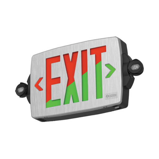 Lithonia Contractor Select LHQM Quantum Thermoplastic LED Emergency Light/Exit Combo, Single or Double Face, Red/Green Selectable, 120-277V - Black/Brushed Silver