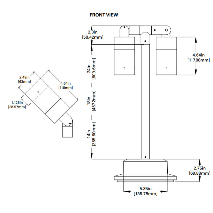 Lumiere Lanterra 1002 2-Head 20W LED Pathway Light, Flood Optic, Outdoor Hood, Round Surface Mount
