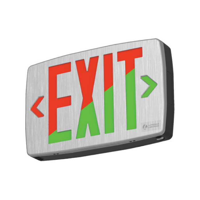 Lithonia Contractor Select LQM Quantum Thermoplastic LED Exit Sign, Single or Double Face, Red/Green Selectable, 120-277V - Black/Brushed Silver 