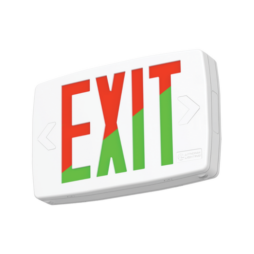 Lithonia Contractor Select LQM Quantum Thermoplastic LED Exit Sign, Single or Double Face, Red/Green Selectable, 120-277V - White