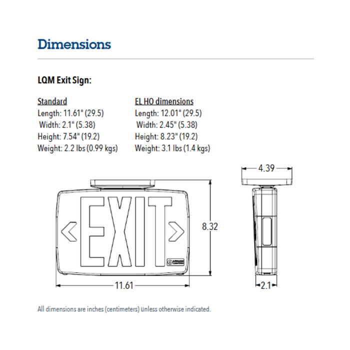Lithonia LQM Quantum Thermoplastic LED Exit Sign with High-Output Battery, Single or Double Face, Red/Green Selectable, 120-277V