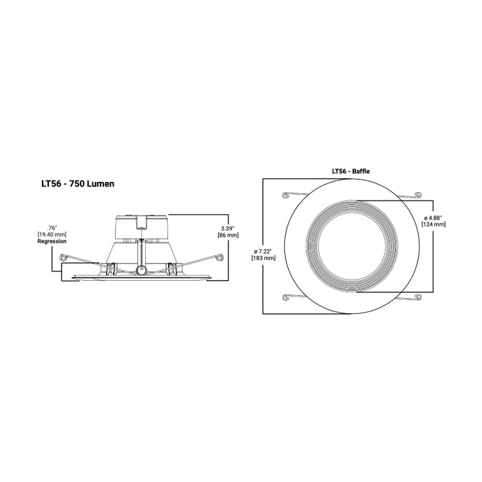 Halo LT56 5"/6" LED Retrofit Module with Baffle Trim, 5CCT Selectable, 750 Lumens, 90 CRI, 10% Phase Cut Dimming, Matte White