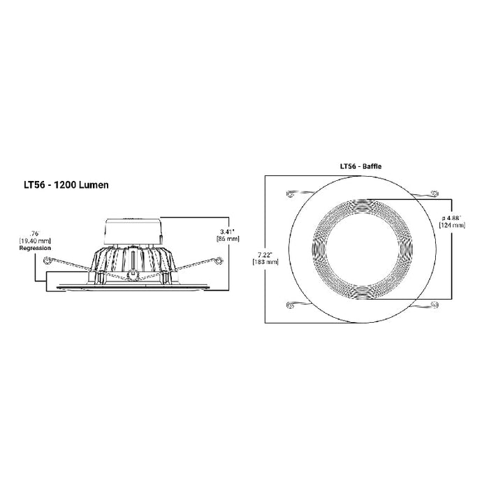 Halo LT56 5"/6" LED Retrofit Module with Baffle Trim, 5CCT Selectable, 1200 Lumens, 90 CRI, 10% Phase Cut Dimming, Matte White