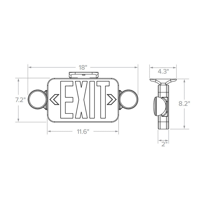 Lumination LUCE LED Exit/Emergency Light Combo, Round Lamp Heads, Universal Face, Remote Capacity, NiMh Battery