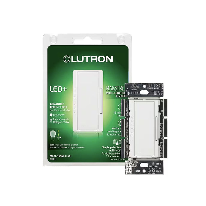 Lutron MACL-153MH Maestro LED+ Dimmer, 150W Dimmable LED, Single Pole/3-Way Dimmer