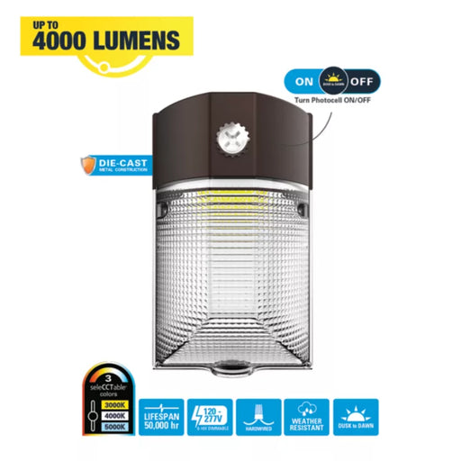 Halo MWP40FSUNVDBZ 30W LED Mini Wall Pack with Photocell, 3CCT & Lumens Selectable, 120-277V