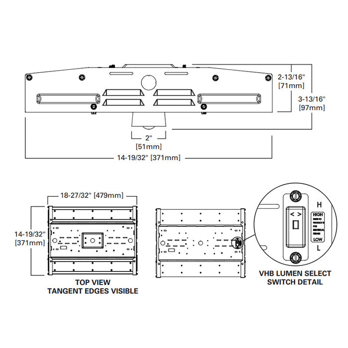Metalux VHB-1824 125W/165W LED High Bay, Lumens Selectable, Wide Distribution, 120-277V, Dimmable