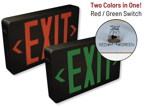Nora NX-603 LED Dual Color Exit Sign with Battery Backup, Switchable Red and Green Letters