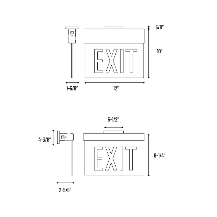 Nora NX-812 LED Edge-Lit Exit Sign with Adjustable Housing, Battery Backup - Single Face, Red Letters