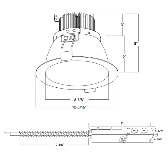 Rayon RBC10-FR 10" 50W/60W/70W Builders Plus LED Commercial Downlight Remodel/Retrofit, Lumens & 3CCT Selectable, 120-277V