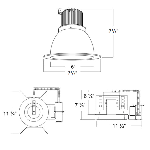 Rayon RBC6-FN 6" 50W/60W/70W Builders Plus LED Commercial Downlight New Construction Fixed Wall Wash, Lumens & 3CCT Selectable, 120-277V