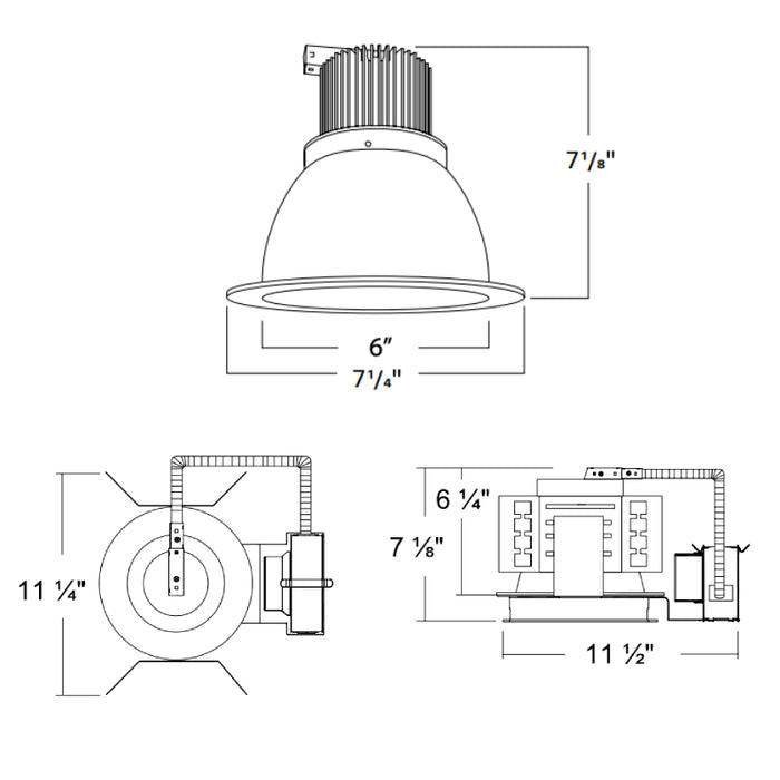 Rayon RBC6-FN 6" 29W/39W/48W Builders Plus LED Commercial Downlight New Construction Fixed Wall Wash, Lumens & 5CCT Selectable, 120-277V