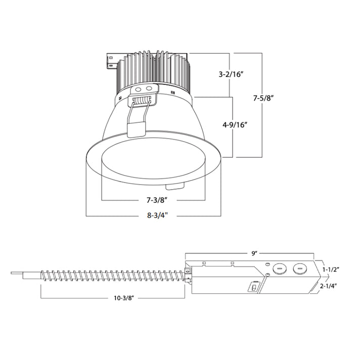 Rayon RBC8-FR 8" 29W/39W/48W Builders Plus LED Commercial Downlight Remodel/Retrofit, Lumens & 5CCT Selectable, 120-277V