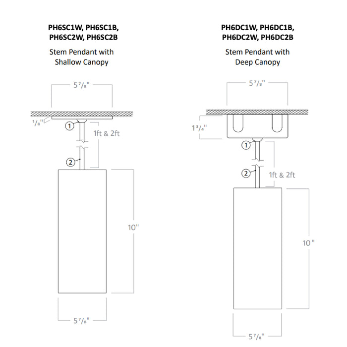 Rayon RCYA6 6" LED Architectural Cylinder, Wattage & 5CCT Selectable, 120-277V, Stem Pendant Mount