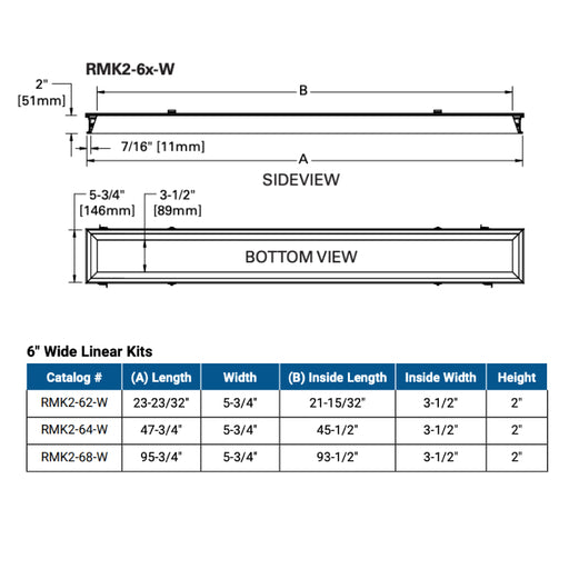 Metalux RMK2-62-W 6" x 2' Regress Kit
