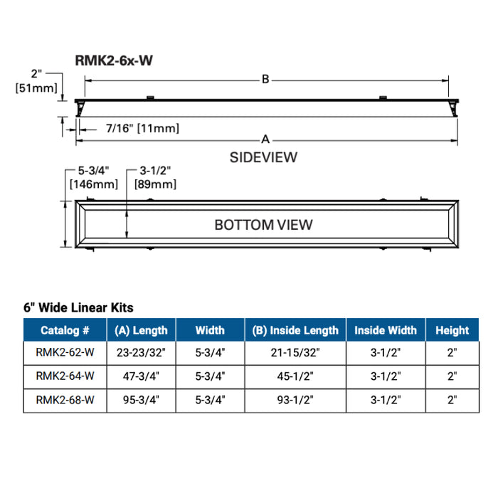 Metalux RMK2-62-W 6" x 2' Regress Kit