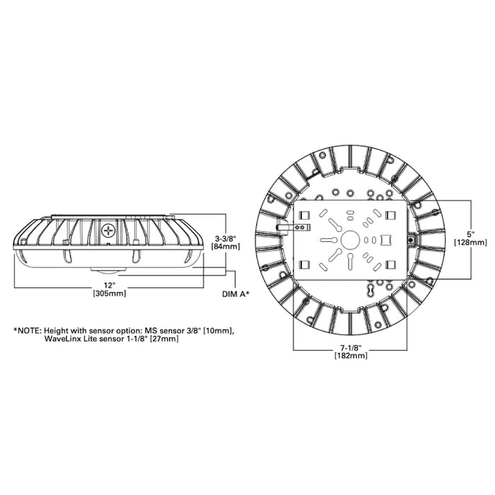 Lumark RPGC25S-MS/DIM-L20 60W LED Round Canopy, 120-347V, Selectable CCT & Lumens, Motion Sensor for Dimming Operation, 9' - 20' Mounting Height
