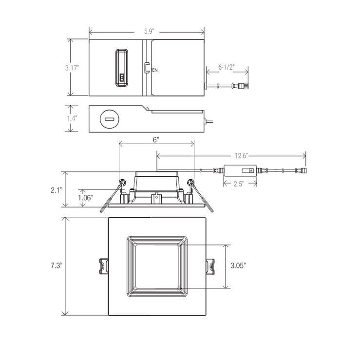Elite RPL687 6" Square Baffle LED Downlight, Lumens & CCT Selectable