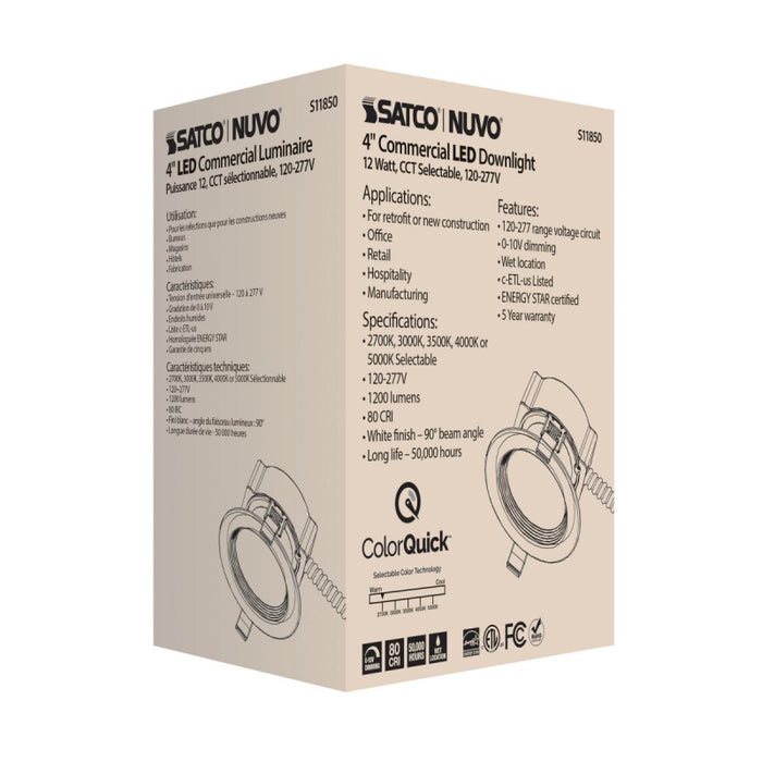 Satco S11850 4" 12W Commercial LED Downlight, CCT Selectable