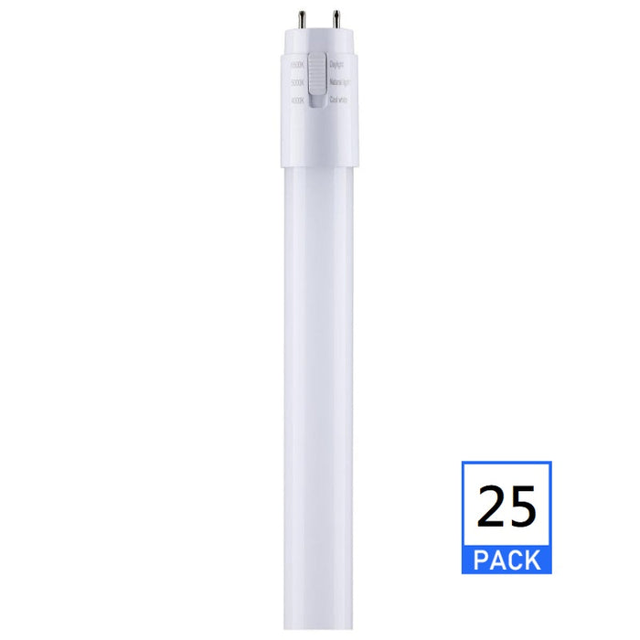 Satco S11928 10W LED T8 Lamp, G13 Medium Bi Pin Base, CCT Selectable, Type A, Ballast Dependent, 25-Pack