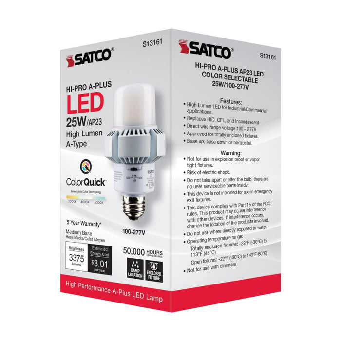 Satco S13161 25W A-Plus LED Bulb; AP23; 3CCT Selectable; Medium Base; 120-277V; Type B