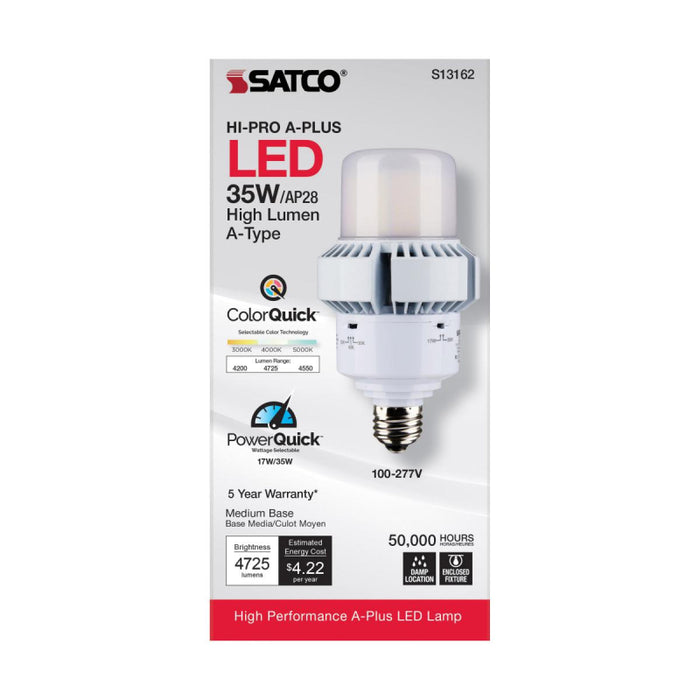 Satco S13162 35W/17W A-Plus LED Bulb; AP23; 3CCT Selectable; Medium Base; 120-277V; Type B
